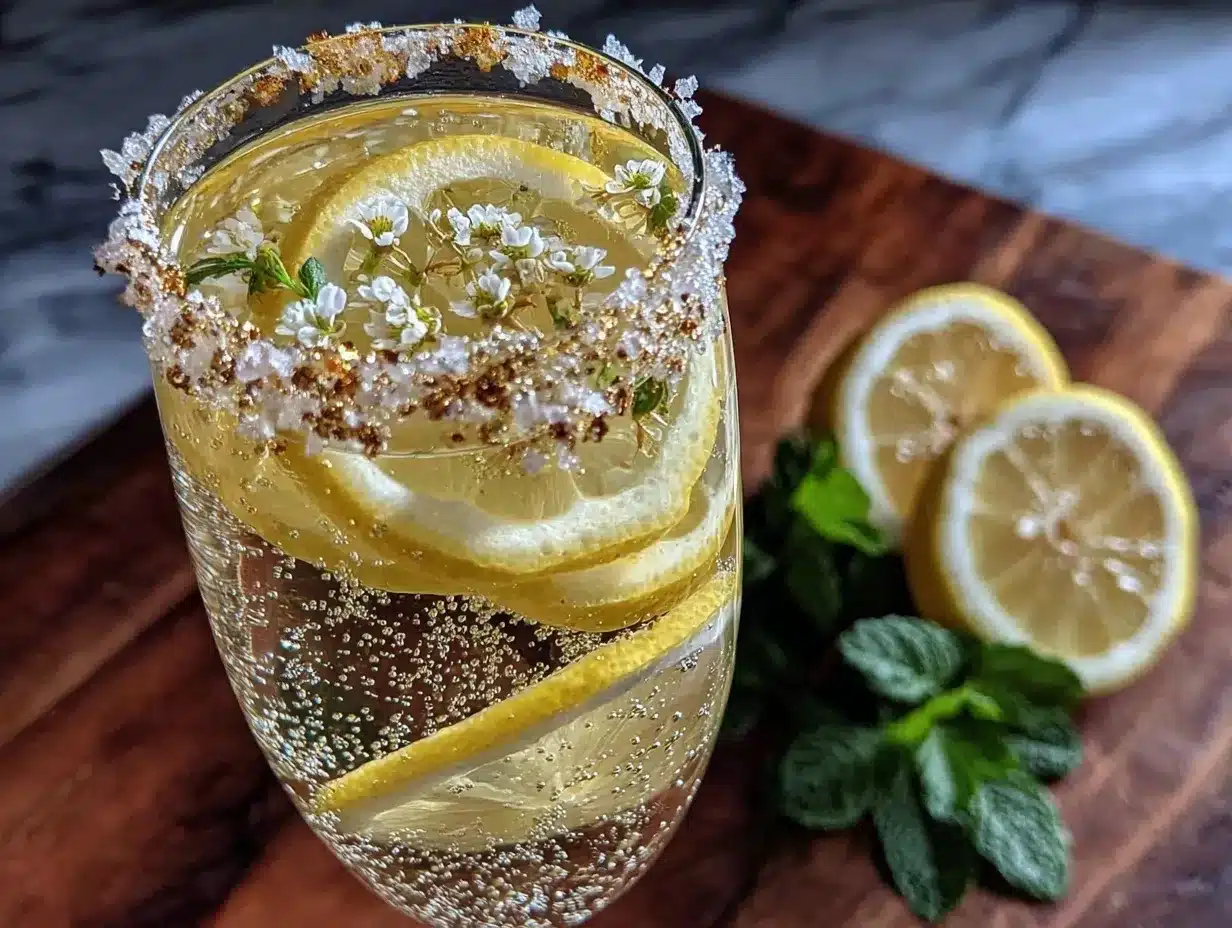 sparkling elderflower lemon prosecco spritz preparation steps