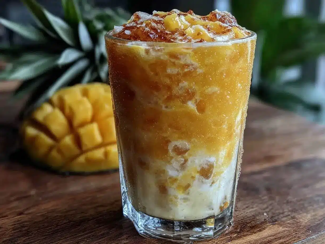 two-tone layered coconut mango ombre refresher preparation steps