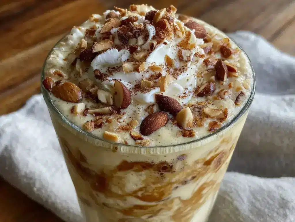 vanilla almond butter protein shake - featured image