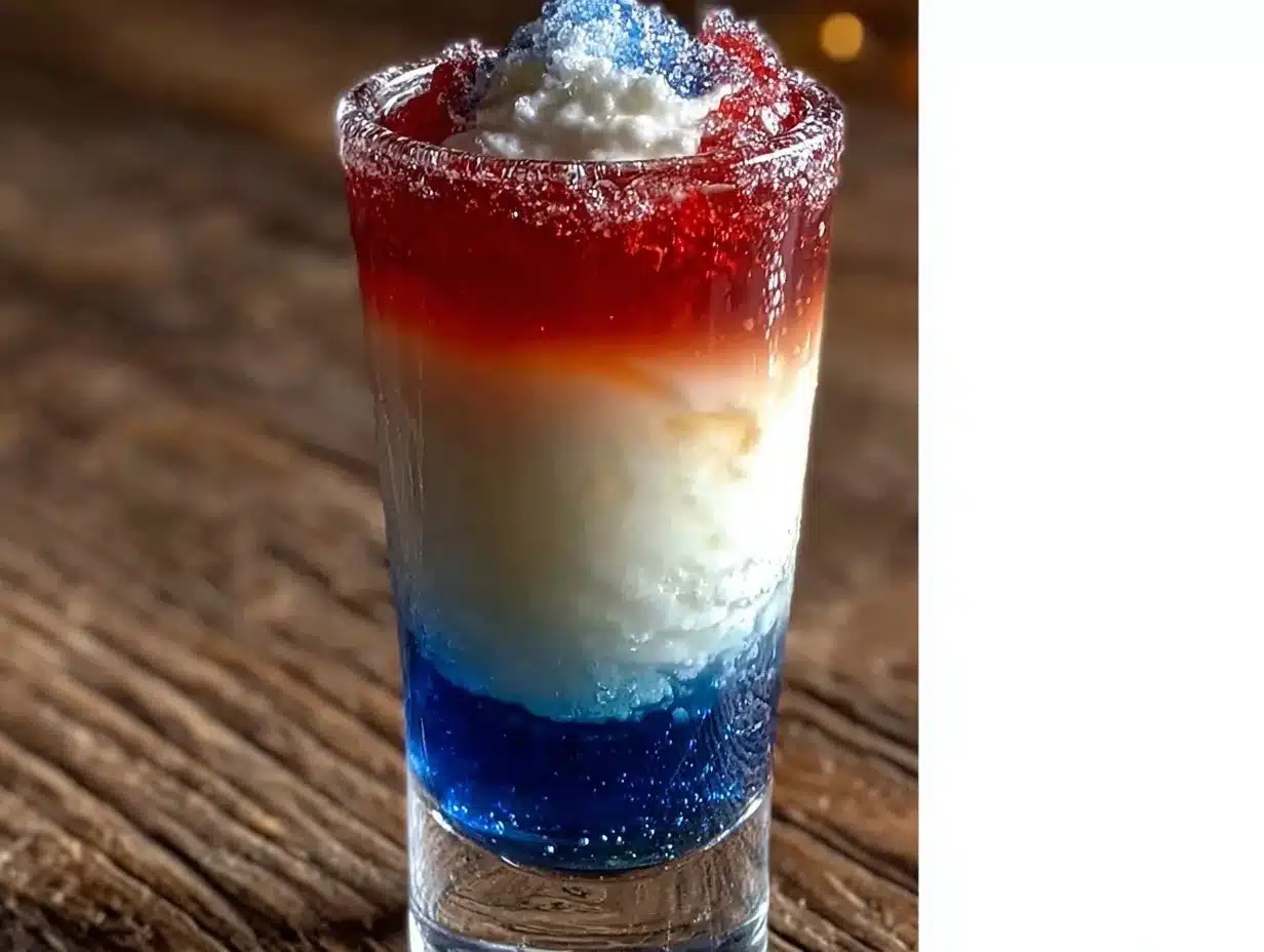 american flag cocktail layered shot preparation steps