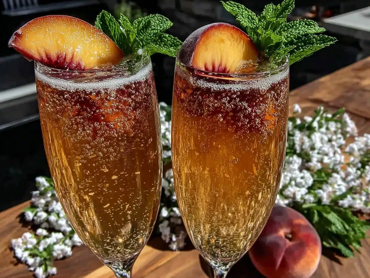 Bellini Prosecco peach cocktail preparation steps