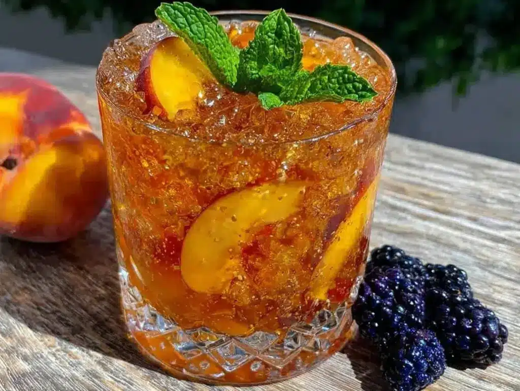 bourbon peach smash cocktail - featured image
