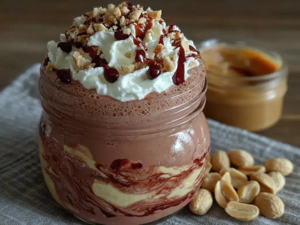 creamy chocolate peanut butter protein shake - featured image