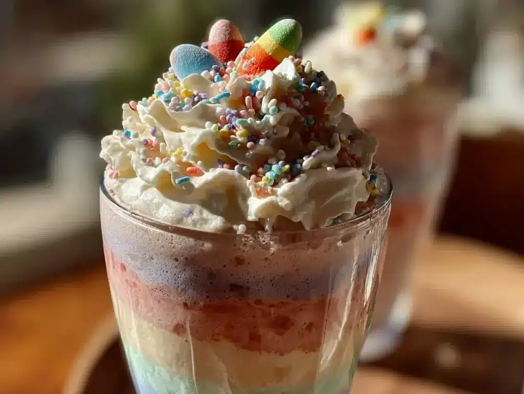creamy pastel rainbow layered smoothie - featured image