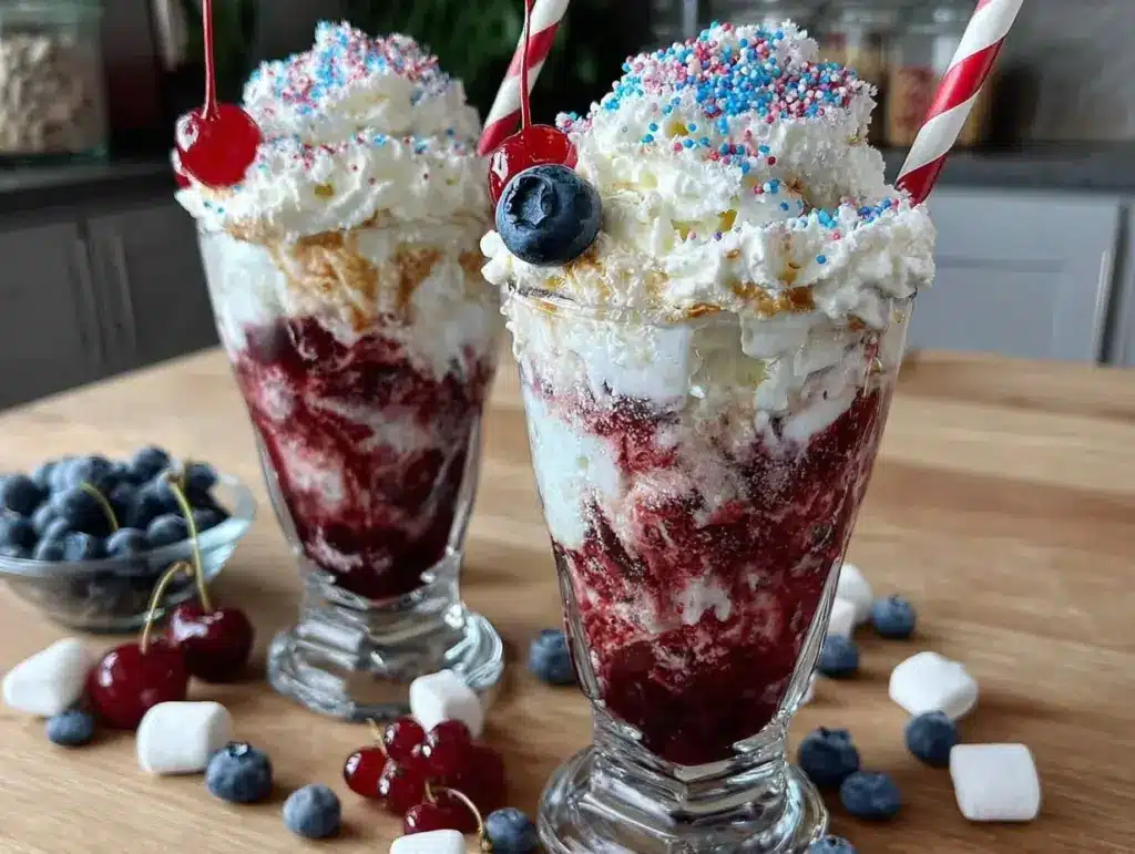 creamy red white blue layered drink - featured image