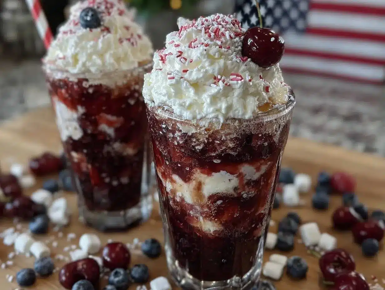 creamy red white blue layered drink preparation steps