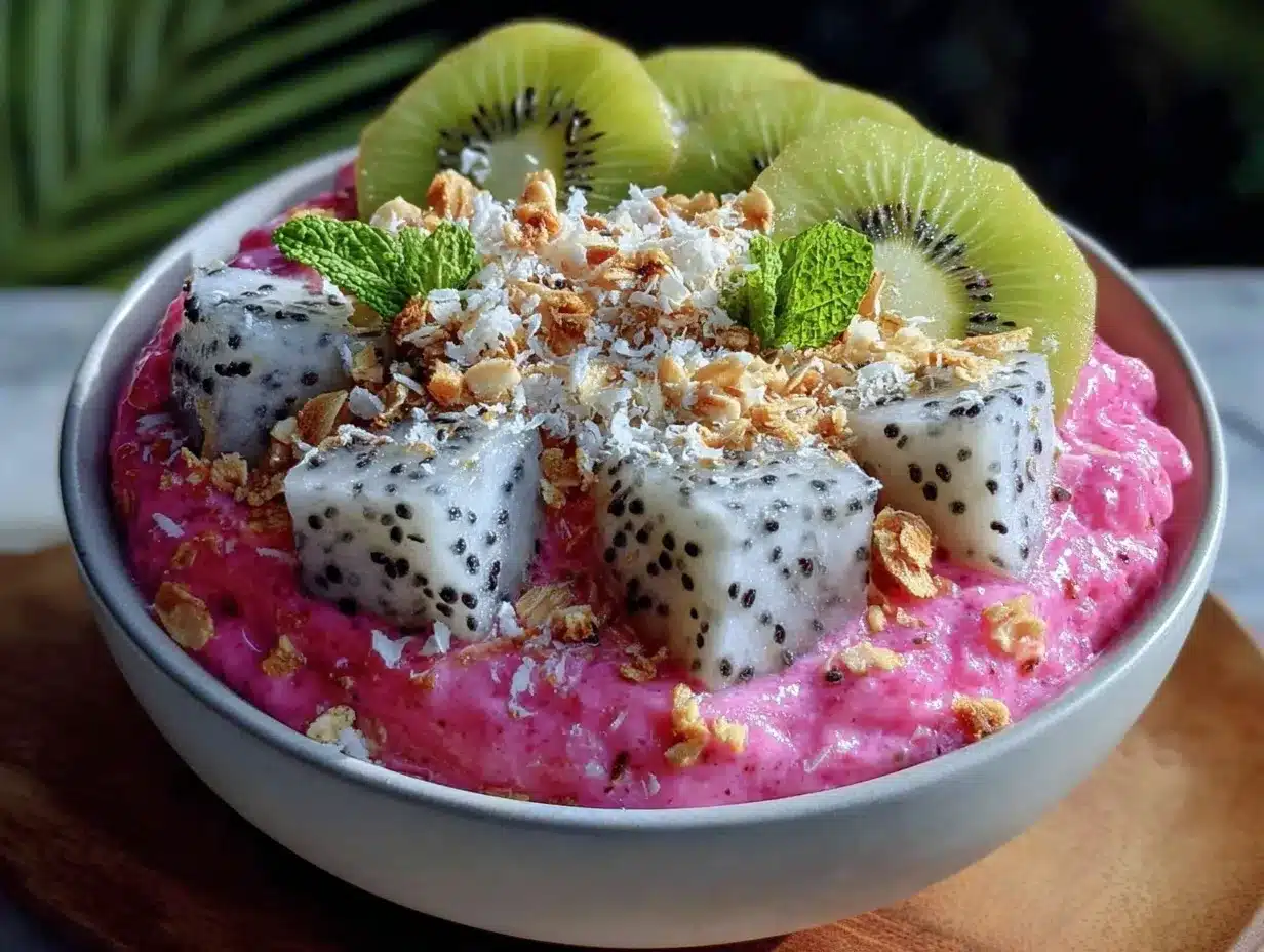 fresh dragon fruit pitaya bowl preparation steps
