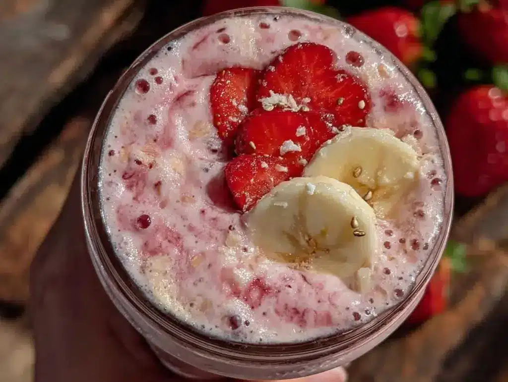 high protein strawberry banana smoothie - featured image