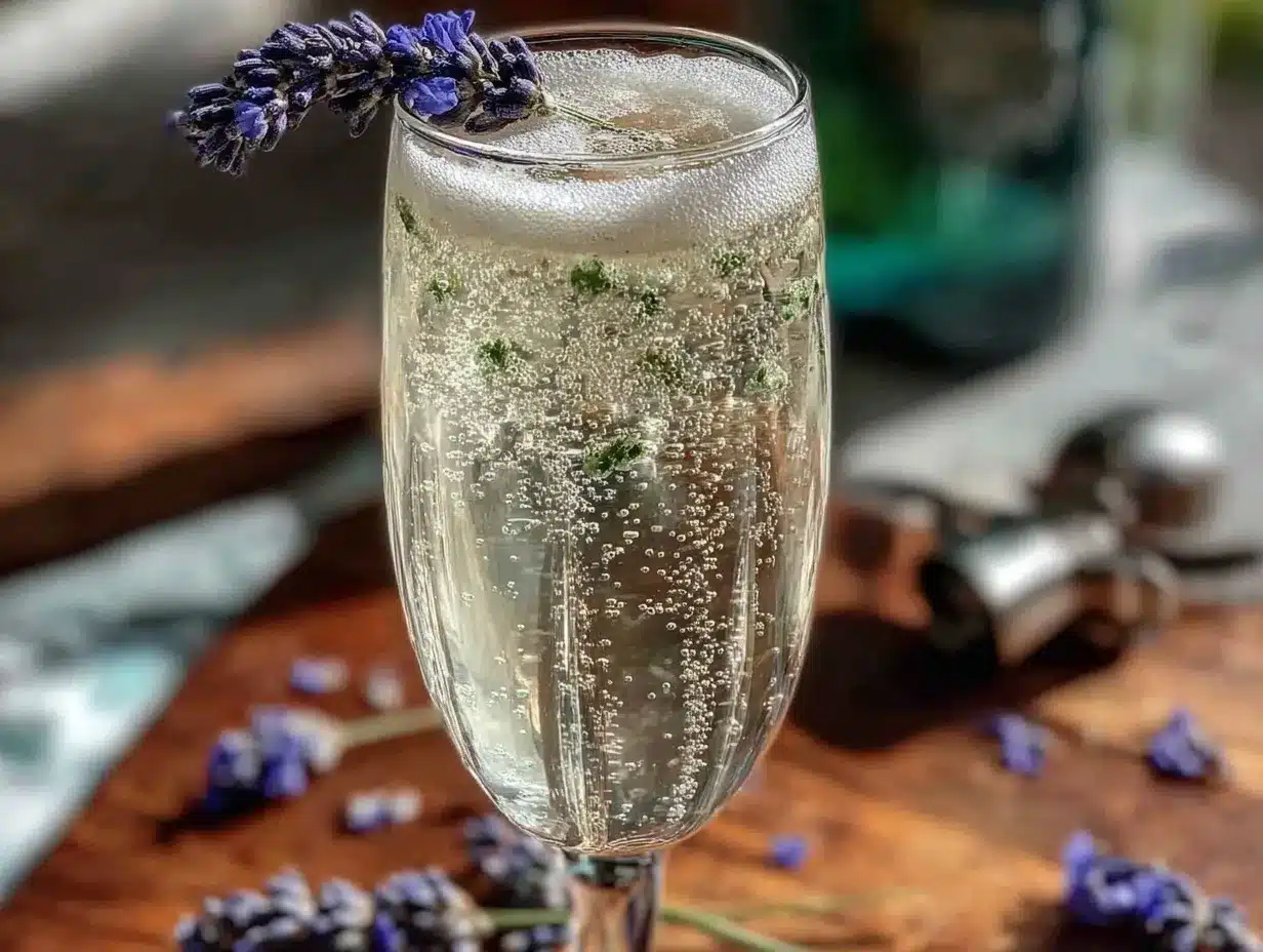 lavender French 75 cocktail preparation steps