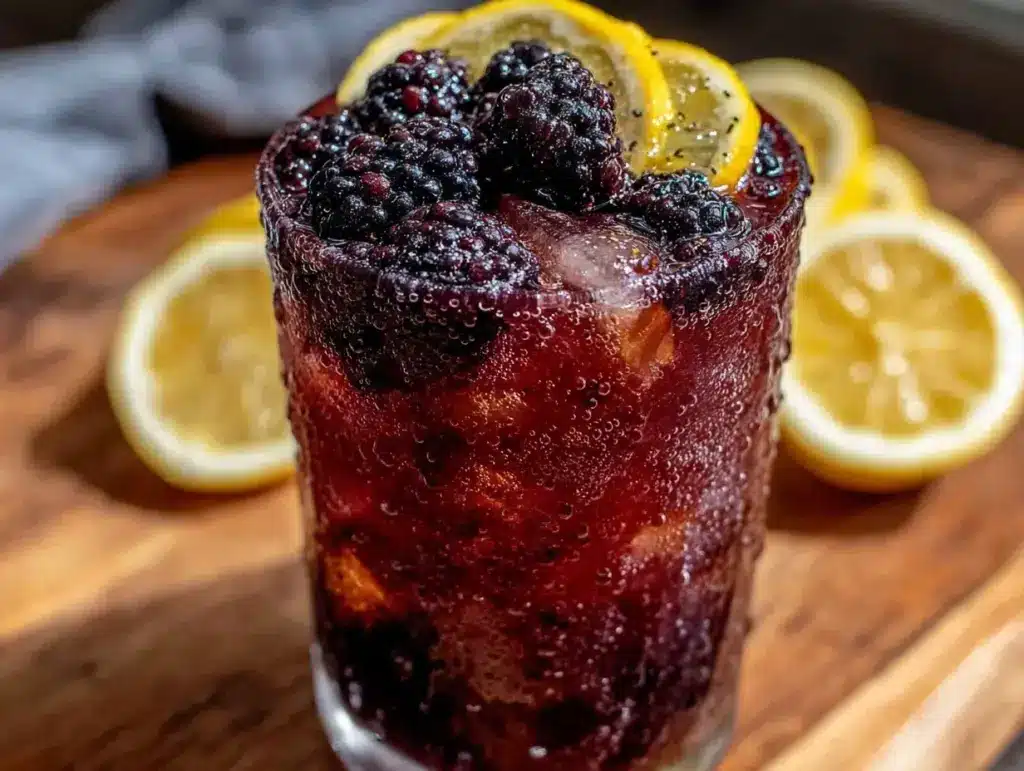 blackberry bourbon smoked lemonade cocktail - featured image