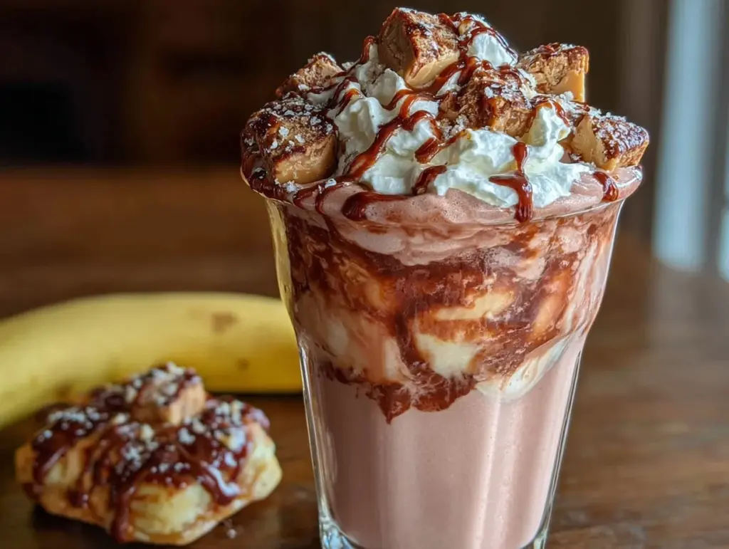creamy chocolate peanut butter cup milkshake - featured image