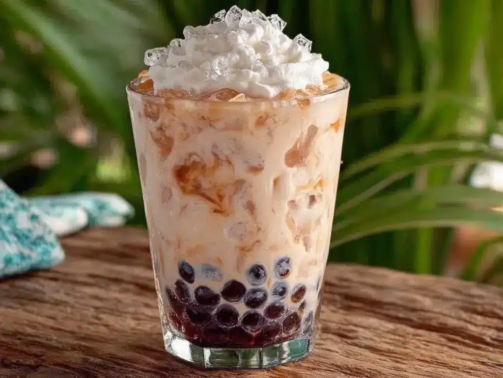 creamy frozen boba milk tea slushie - featured image