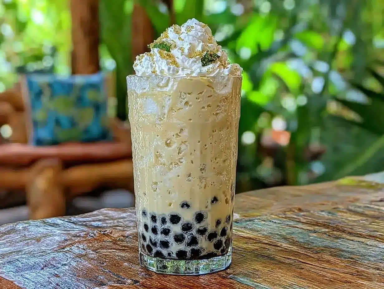 creamy frozen boba milk tea slushie preparation steps