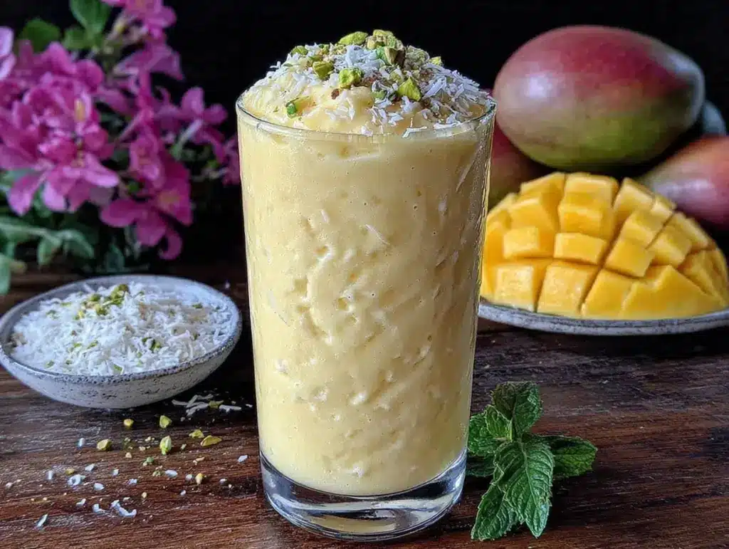 creamy frozen mango lassi smoothie - featured image
