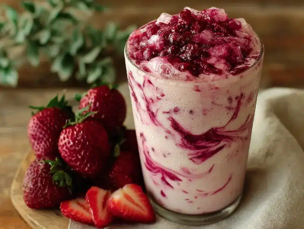 creamy homemade strawberry milk - featured image