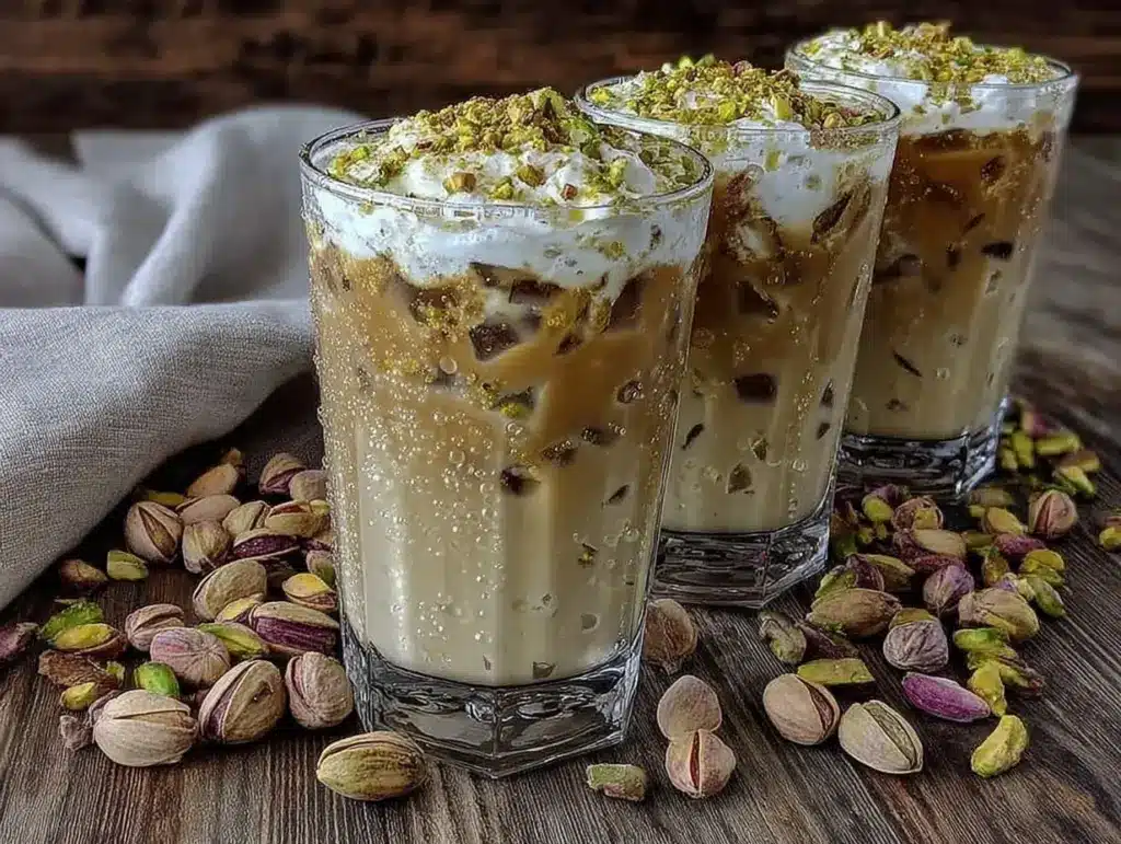 creamy iced pistachio latte - featured image