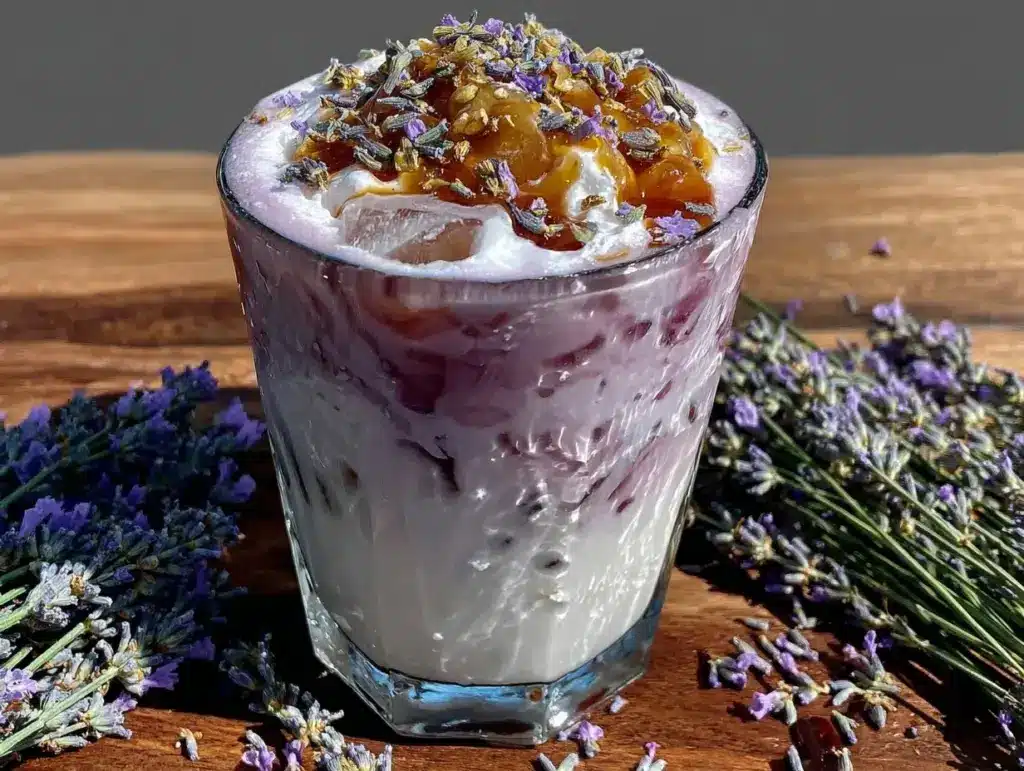 creamy lavender honey iced latte - featured image