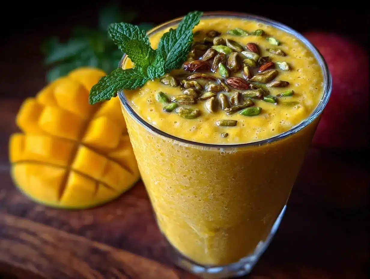 creamy mango lassi with cardamom preparation steps