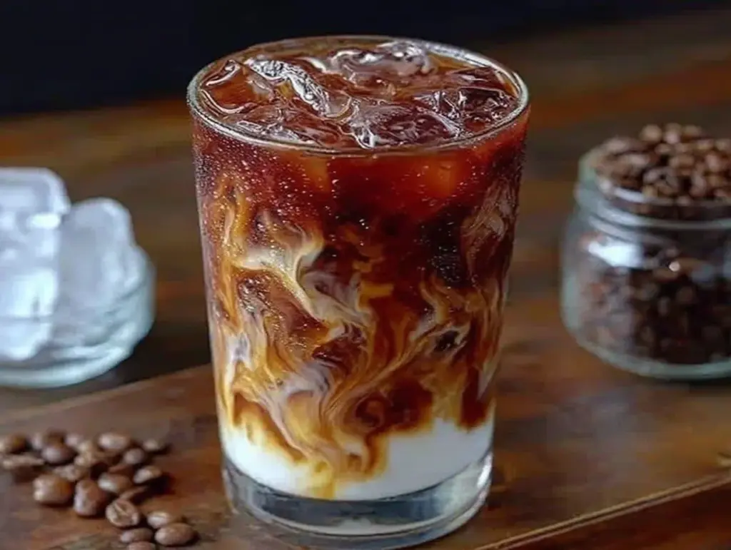 creamy two tone layered iced latte recipe - featured image