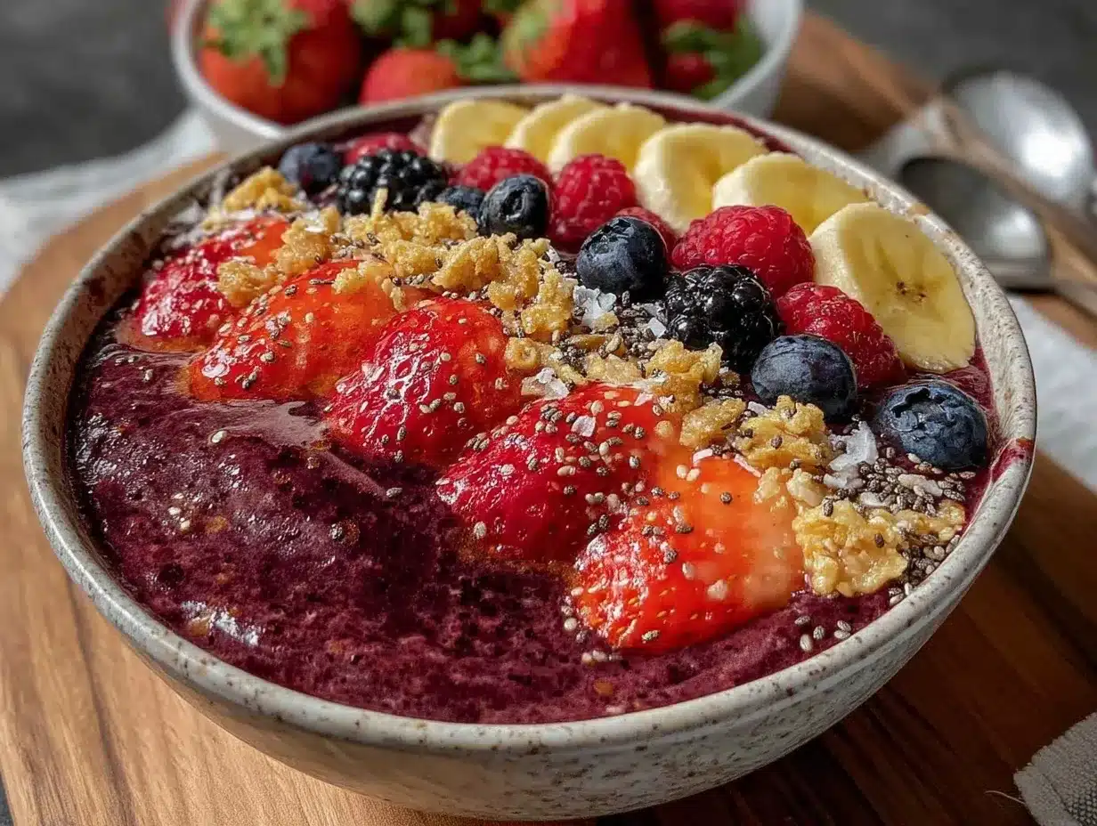 easy 5-ingredient mixed berry acai bowl smoothie preparation steps