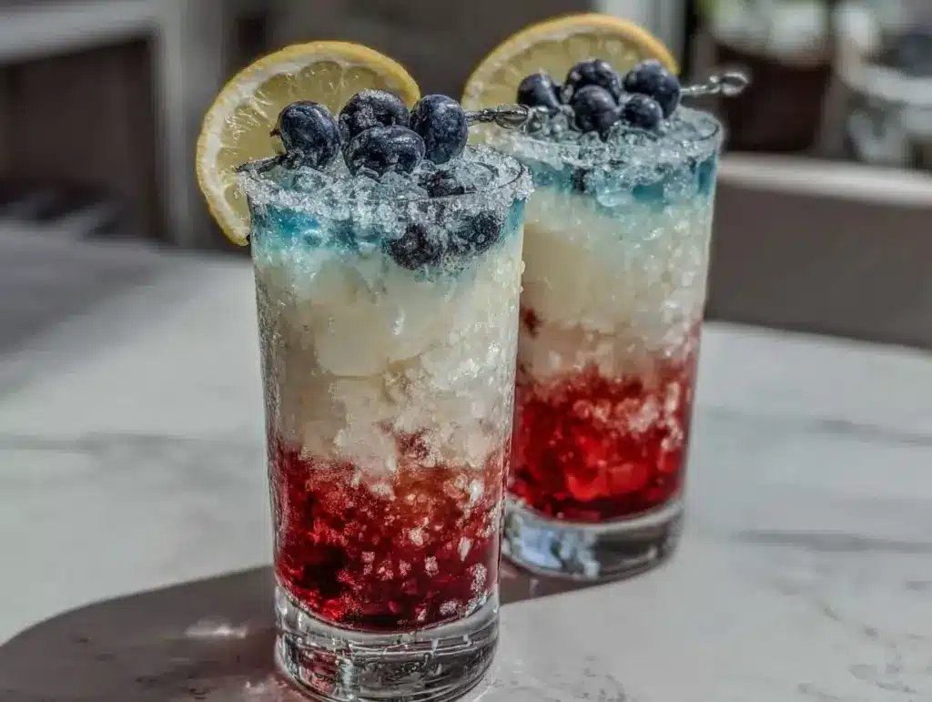 fresh red white and blue layered lemonade - featured image