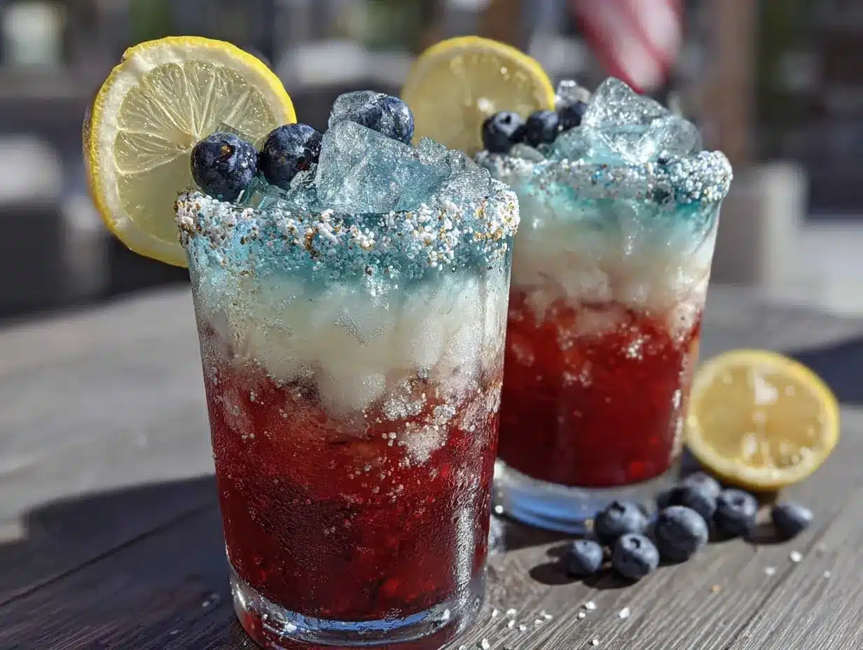 fresh red white and blue layered lemonade preparation steps