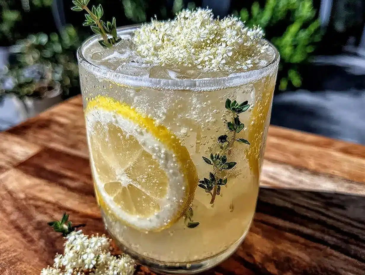 fresh sparkling elderflower lemonade with thyme preparation steps