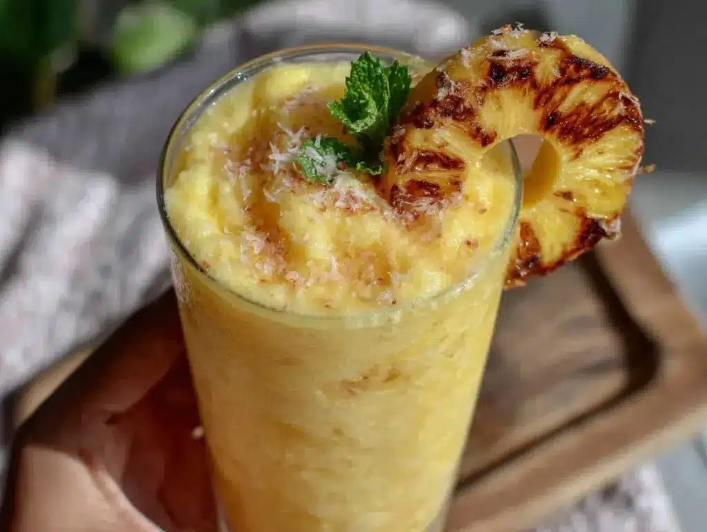fresh tropical mango pineapple green smoothie - featured image
