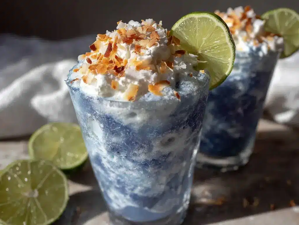 frozen blue curacao coconut slushie - featured image