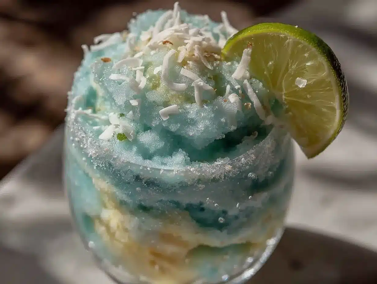 frozen blue curacao coconut slushie preparation steps
