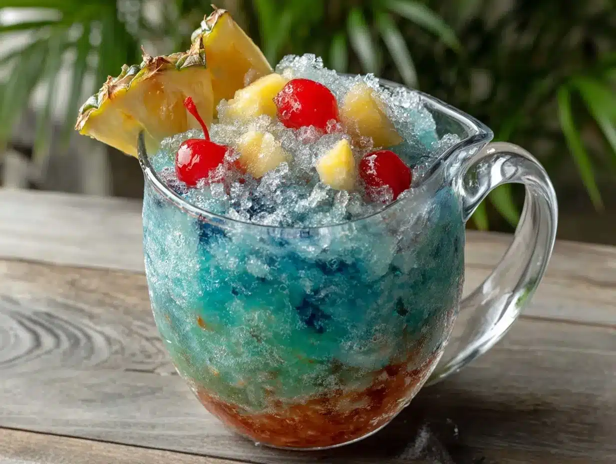 frozen Blue Hawaiian slushie pitcher recipe preparation steps