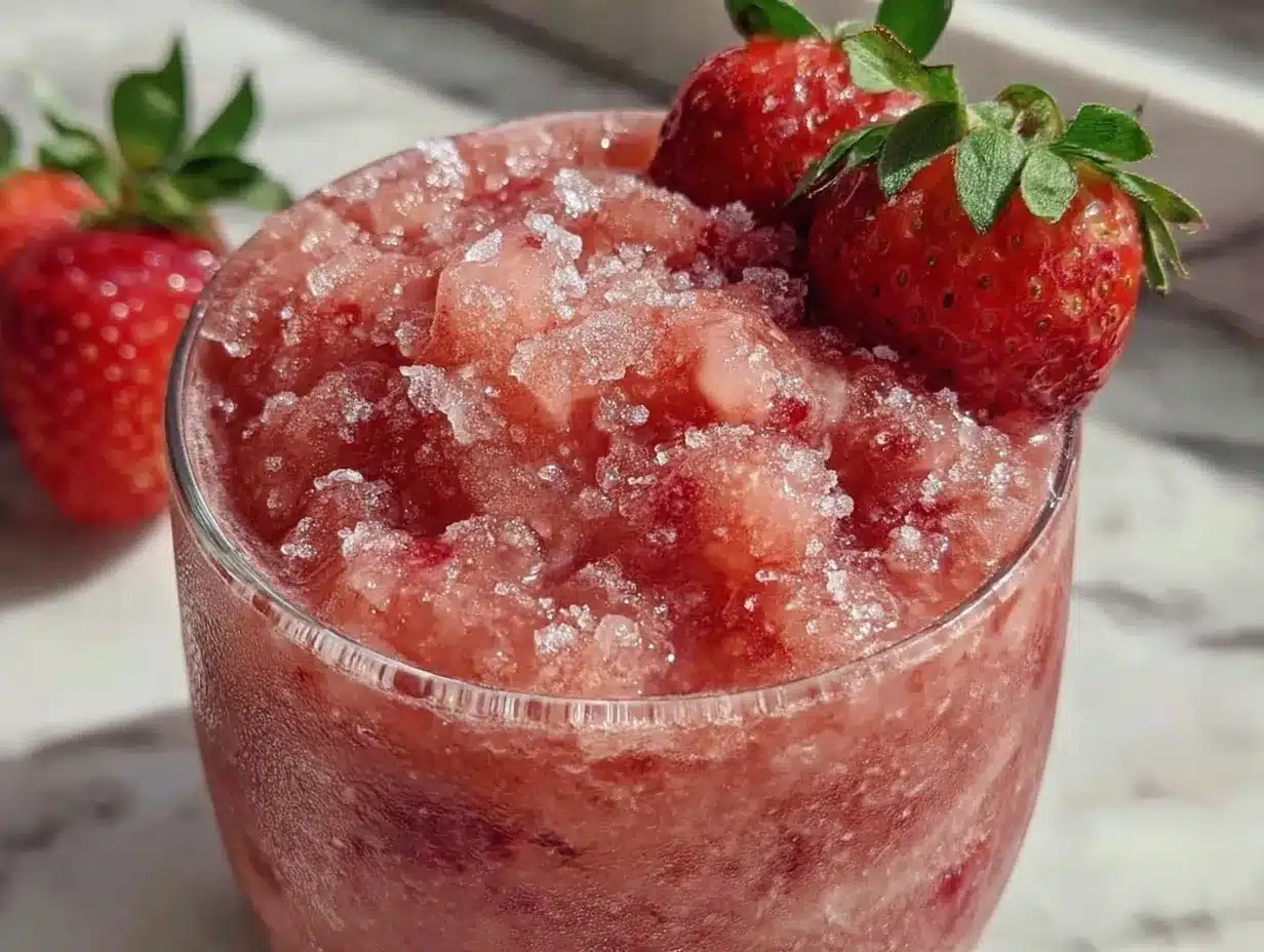 frozen pink strawberry lemonade slush preparation steps