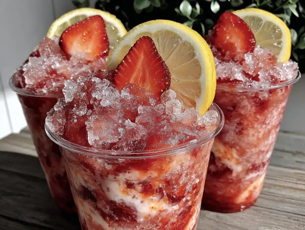 frozen strawberry lemonade slushie cups preparation steps