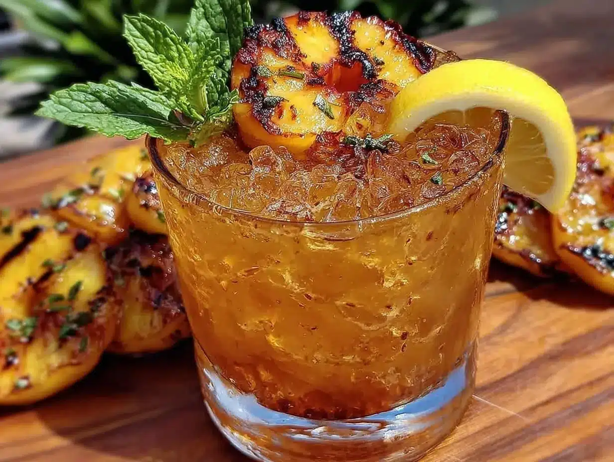 grilled peach bourbon smash cocktail preparation steps