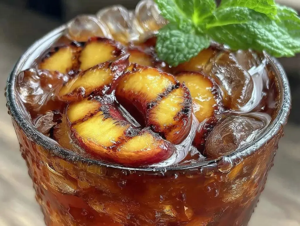 grilled peach sweet tea cocktail - featured image