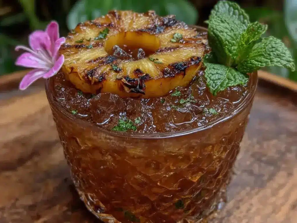 grilled pineapple bourbon smash cocktail - featured image