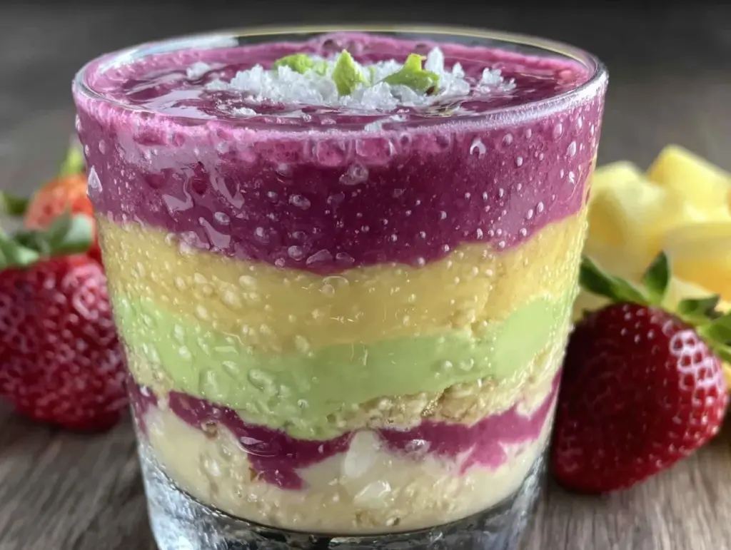 healthy rainbow layered smoothie for kids - featured image