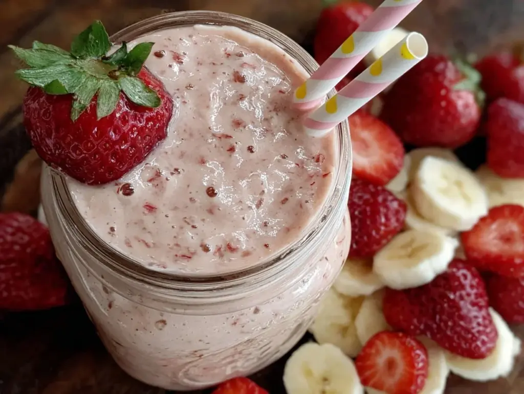 healthy strawberry banana oat milk smoothie - featured image