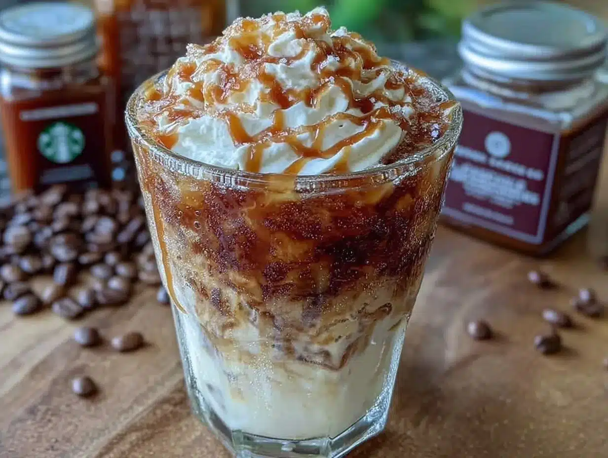 homemade Starbucks iced caramel macchiato preparation steps