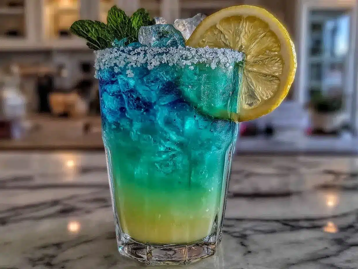 Mermaid Blue Curacao Lemonade Cocktail preparation steps