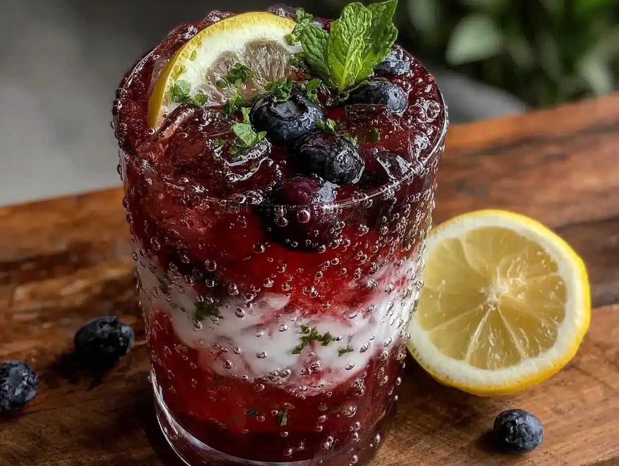non-alcoholic red white and blue mocktail spritzer preparation steps