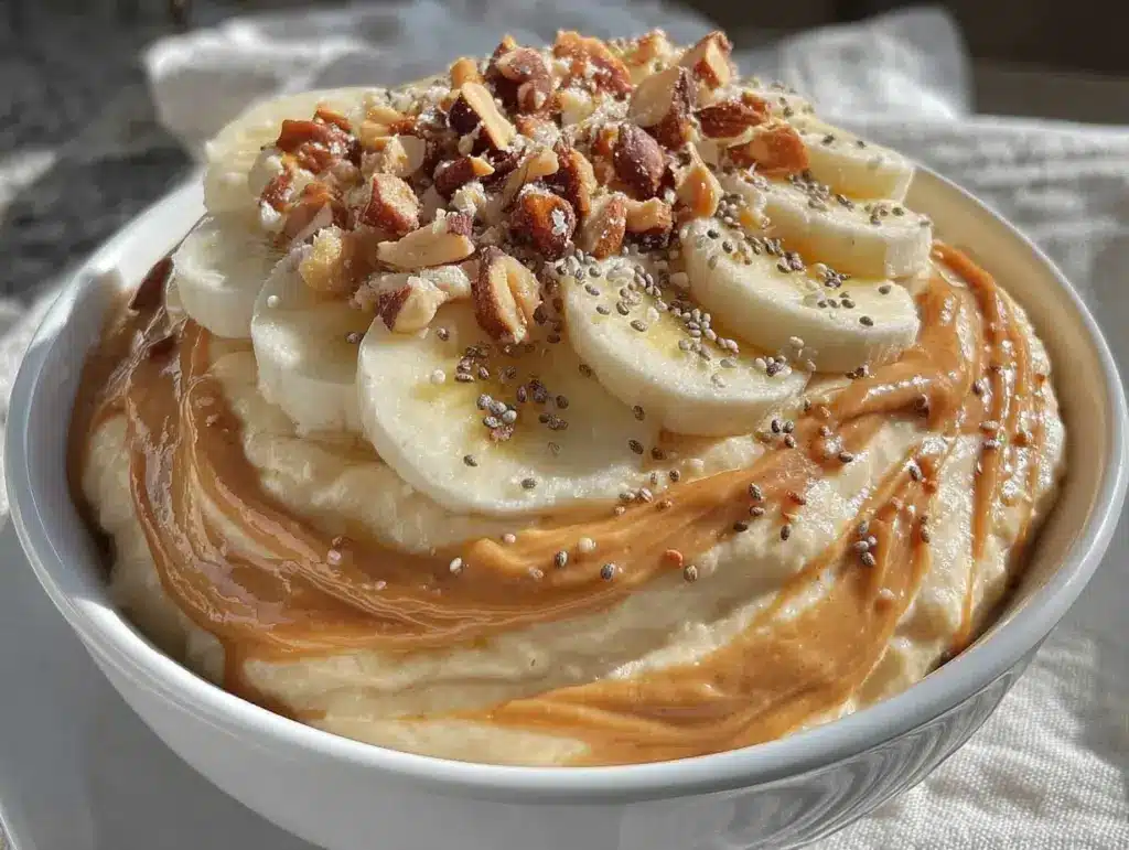 peanut butter banana protein smoothie bowl - featured image