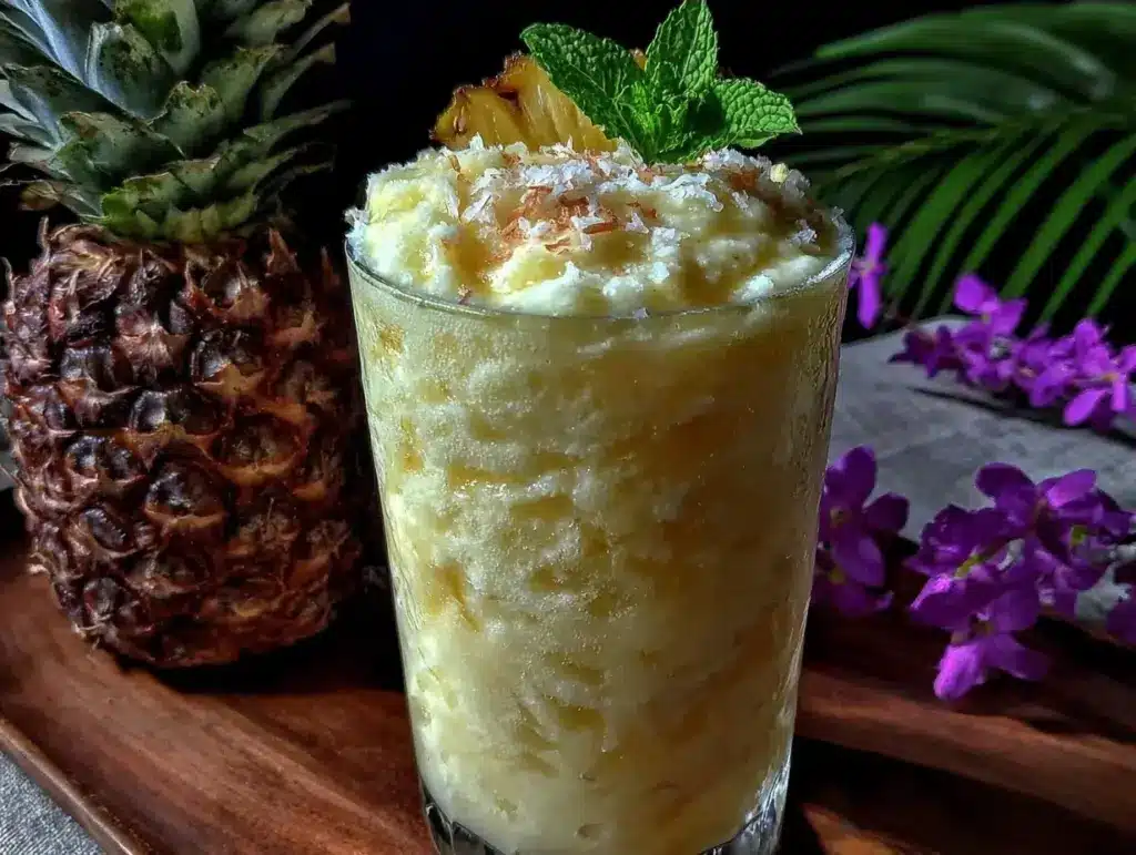 pineapple coconut rum frozen drink - featured image
