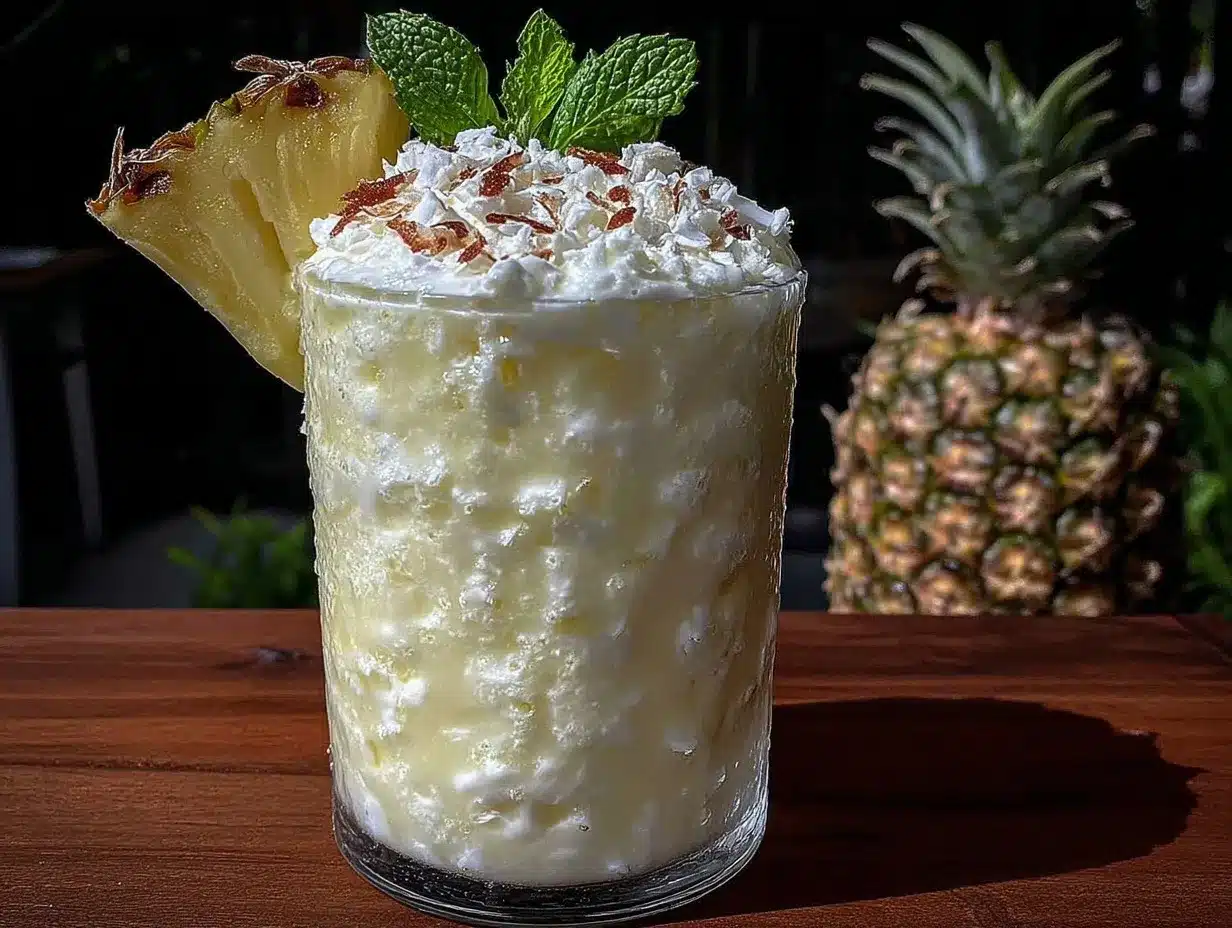 pineapple coconut rum frozen drink preparation steps