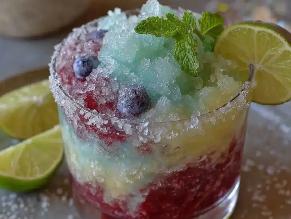 red white and blue frozen margarita - featured image