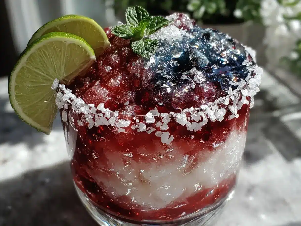 red white and blue frozen margarita preparation steps