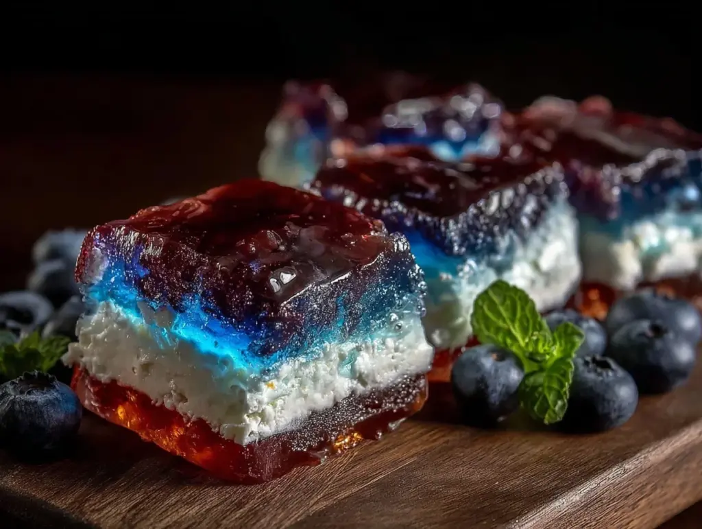 red white and blue layered jello shots - featured image