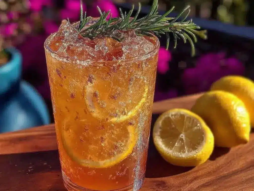 smoked rosemary whiskey lemonade cocktail - featured image