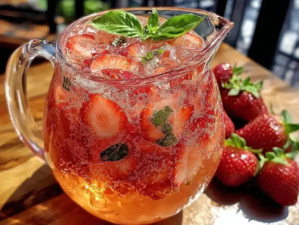strawberry basil spritz pitcher cocktail - featured image