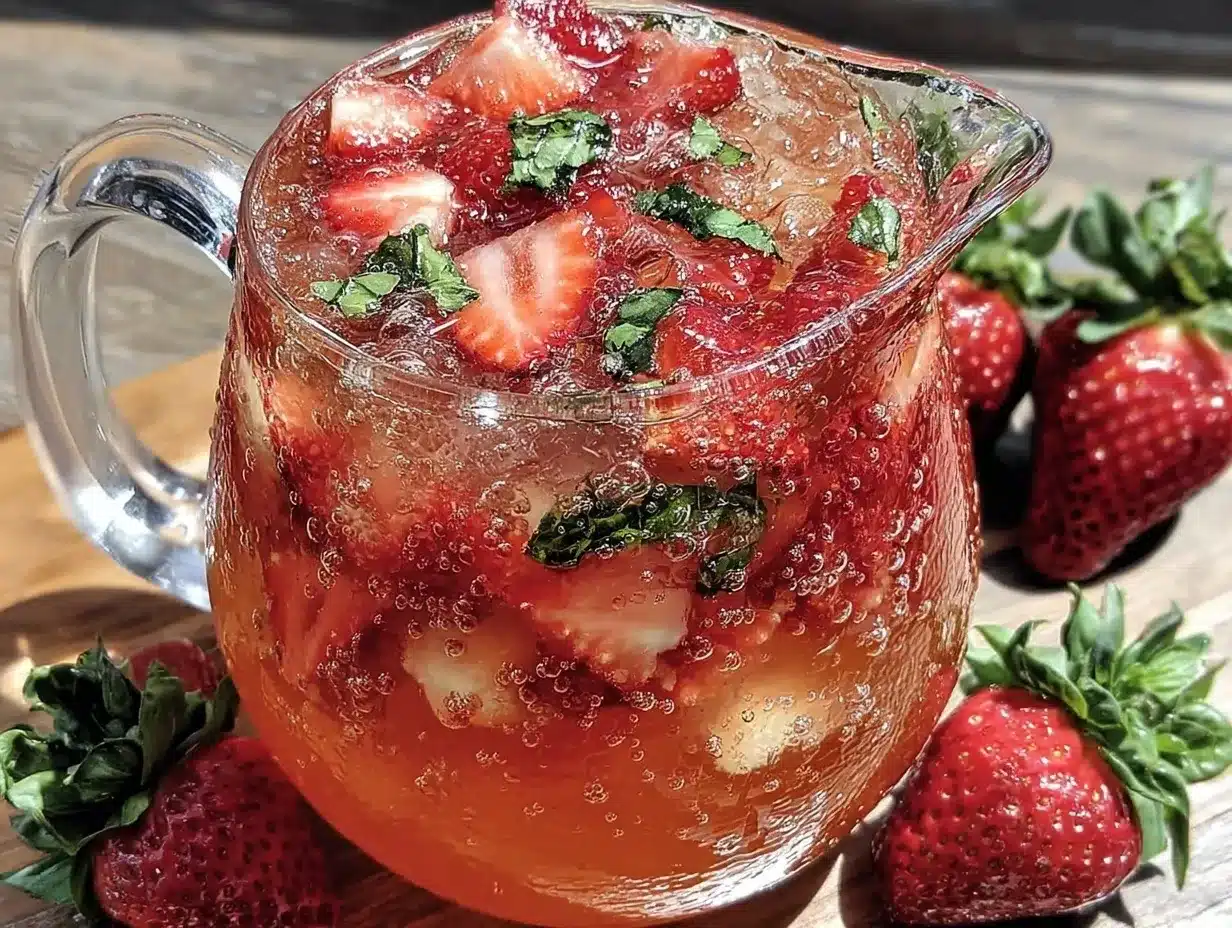 strawberry basil spritz pitcher cocktail preparation steps